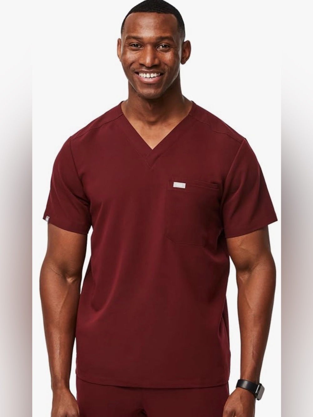 FIGS MENS LEON BURGUNDY 3 pocket scrub top shirt Xs